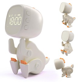 Kinder Wecker, Kinder Schlaftrainer mit Nachtlicht, Ton, Weckzeit, Geschenk für Mädchen und Jungen mit 3 Alarmsets, Schlummerfunktion, einstellbarer Ton und Helligkeit über USB-Aufladung (Beige)