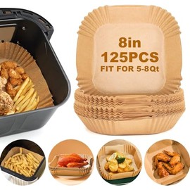 Air Fryer Paper Liners,125PCS Air Fryer Disposable Liners for 5-8QT Air fryer,8inch Square Non-stick Parchment Paper and Oil Proof for Easy Cleanup