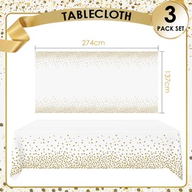 ZVK White Gold Party Table Covers 274x137cm Pack of 3 Disposable Tablecloth Party Tablde Decorations
