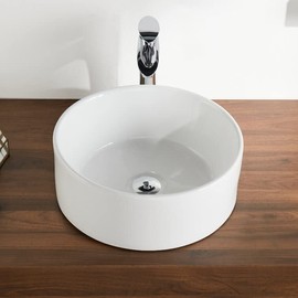 DeerValley DV-1V063 Symmetry White Circular Bowl Bathroom Vessel Sink and Modern Above Counter Porcelain Ceramic Vessel Vanity Sink Art Basin