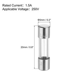 sourcing map 1.5A 250V 5x20mm Time Delay Glass Fuse UL Listed Slow Blow Fuse for Home Appliances(Pack of 15)