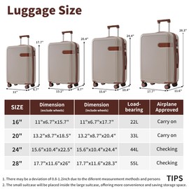 ROCKRAIN 4 Piece Lightweight Luggage Set: 16/20/24/28IN ABS Spinner Suitcases - Includes Compression Packing Cubes & TSA Lock - Expandable for Travel & Business Trips
