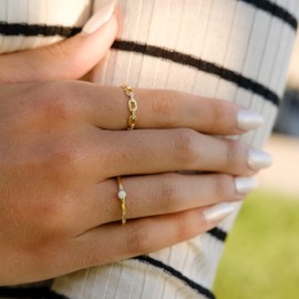 espere Dainty Gold Opal Ring | Tiny White Opal Ring in 18K Gold Plated Sterling Silver | Opal Gem Stacking Ring October Birthstone Jewelry Gift for Her [Size 6]