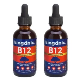 Bioganic Vitamina B12 Metilcobalamina Sublingual de Rápida Absorción, Vegano, Sin Azúcar, Sin Gluten, Sabor Aránano, Paquete de Dos 2400 Porciones en