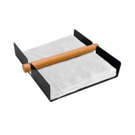 NERTHUS FIH 790-Table Napkin Holder with Weight, Stainless Steel and Bamboo, Small, Metal, Steel, Pequeño