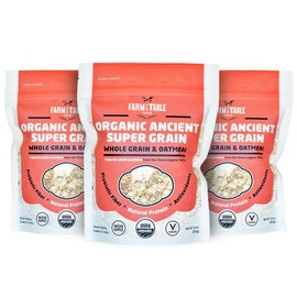 Farm to Table Foods Organic Ancient Super Grain Oatmeal – High-Protein, Plant-Based, Unsweetened, Non-GMO Whole Grains – 3-Pack (14 oz. Bags)