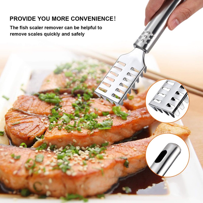 4 Piece Fish Scaler Remover Brush Set - Stainless Steel