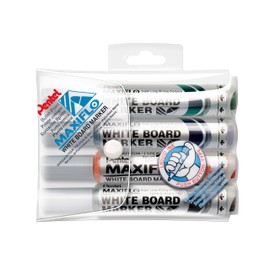 Pentel Maxiflo Pack of 4 Whiteboard Bullet Marker Broad Tip-Black, Blue, Green, Red