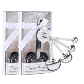 SHIDOW Heart-shaped Spoon Set - Set of 4, Silver Color, Versatile Kitchen Utensils, Love Heart Shape Design Measuring Spoons Set for Bridal Shower Party or Wedding Favors (3)