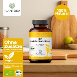 Bio Omega-3-6-9-Leinöl Kapseln I 2000mg Tagesdosis I 180 Omega-3-Kapseln hochdosiert I laborgeprüft I Omega-3 Pulver I veganes Omega-3-6-9-Leinöl-Präparat I Ohne Zusätze I PlantDEA