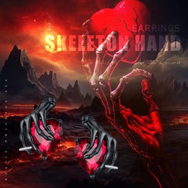 JFASHOP Skull Earrings Women's 925 Sterling Silver Skeleton Hand Earrings Birthstone Stud Earrings for Women Girls Heart Stud Earrings Skull Gifts Gothic Jewellery for Women, Silver, No