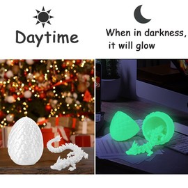 Merrwon 3D Printed Dragon Egg with Dragon (28.5cm) Inside, 3D Printer Articulated Crystal Animals Fidget Toys and Decoration (Glow in the Dark)