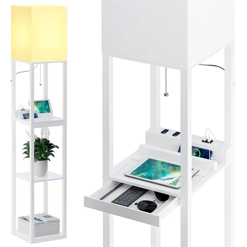 Dimmable Floor Lamp Solid Wood 63" Tall 2 USB Ports