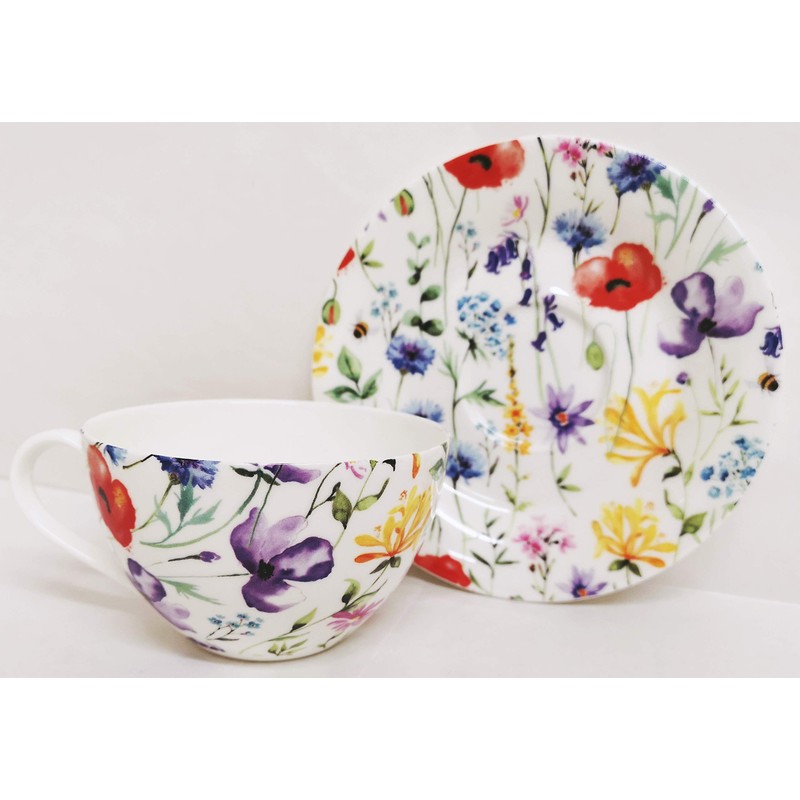 Wildflowers Meadow Breakfast Cup & Saucer Fine Bone China Set