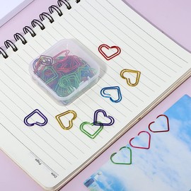 FSSTUD 50 Pcs Heart Shaped Paper Clips Small Office Paperclips Metal Paper Clamps Love Shaped Paperclips Journaling Bookmark Clips for School Red