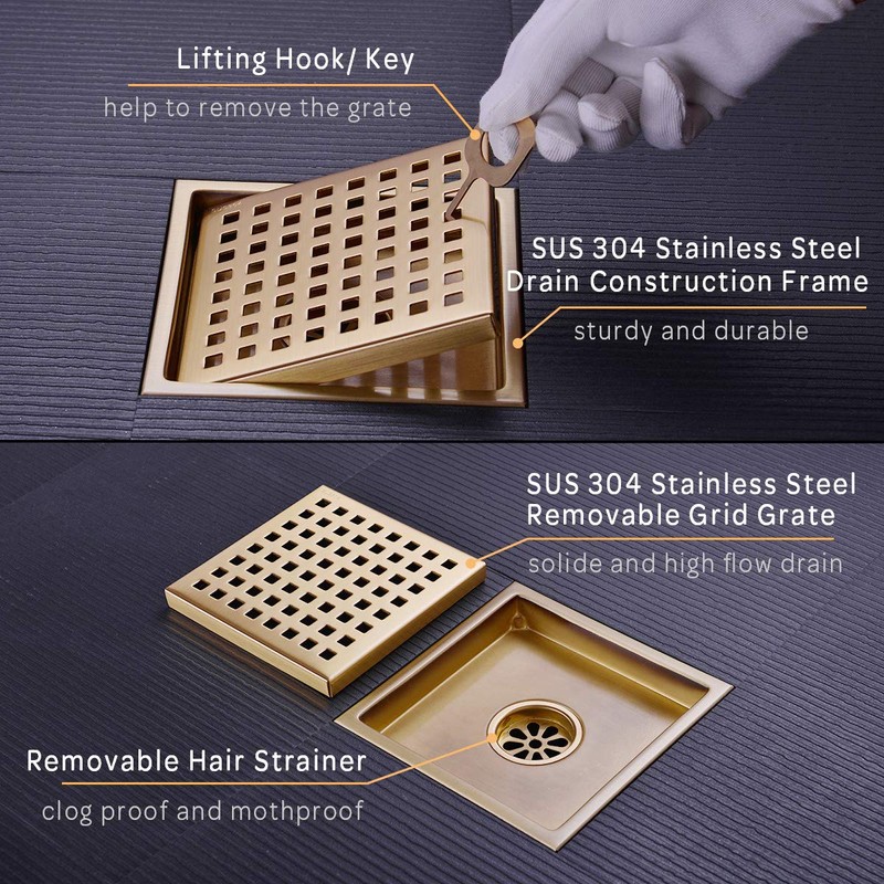 Orhemus Square Shower Floor Drain with Removable Cover Grid Grate