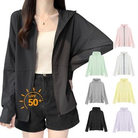 MOWO, Women's Hoodie, Rash Guard, Supervised by a Beauty Dermatologist, 14°F (-10°C) Super Cool, UPF 50+ Certified, Firmly Covers the Back of the Hand, UV Protection, Sun Protection, Lightweight