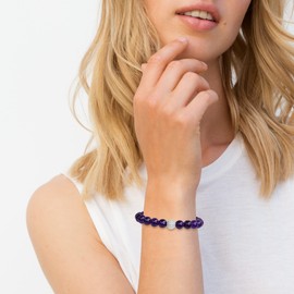 day.berlin Premium Women's Pearl Bracelet Stone, Natural Stone Bracelet with Genuine 8 mm Gemstones, Flexible Drawstring 18 cm Long, Hand-Knotted with Pave Zirconia Pearl, Silver-Plated, Stone, Jade