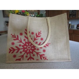 MerryBrite Reusable Burlap Eco-Friendly Snowflake Holiday Christmas Shopping Grocery Bag