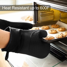 Domonic Home Oven Mitts and Pot Holders Sets, Silicone Oven Mitts Heat Resistant 600F, Soft Lining Good Grip Oven Mitts Sets, Oven Gloves and Silicone Trivet 4-Piece Set,Black