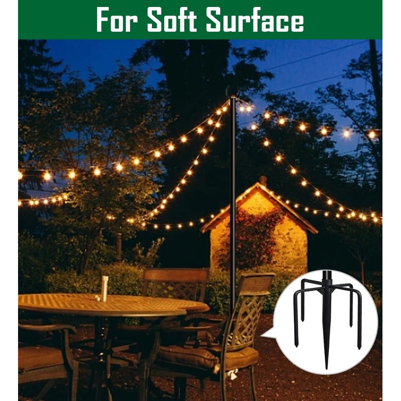 Tigerden 10ft String Light Poles for Soft Surfaces, Light Poles