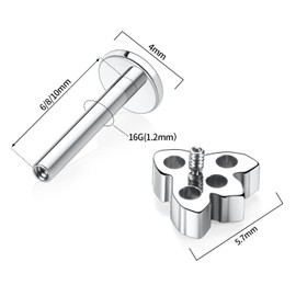 hengkaixuan Titanium Labret Studs Internally Threaded Labret Earrings 16G Flat Back Earrings Opal Lip Studs Tragus Piercing 6mm Monroe Medusa Helix Studs Silver Lobe Cartilage Conch Earrings