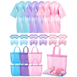 Sintuff 24 Pcs Sleepover Party Supplies for Girls 6 Spa Party Robes 6 Tote Bags 6 Headbands 6 Spa Masks(Size 12,Multicolor)