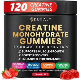 Creatine Monohydrate Gummies for Men & Women, 9000MG Creatine Gummies Sugar Free with L-Taurine, BCAA 2:1, B12 B6 for Boost Strength, Focus & Endurance, Vegan, Non-GMO, Strawberry, 120pcs