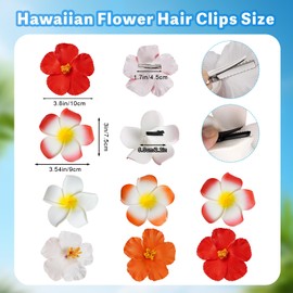 6 Pcs Hawaiian Flower Hair Clips for Women, Plumeria Hibiscus Hair Clip Artificial Flower Clips 3.5 Inch Floral Hair Barrettes for Summer Vacation Beach Party Girls Holiday Gifts (White, Red, Orange)
