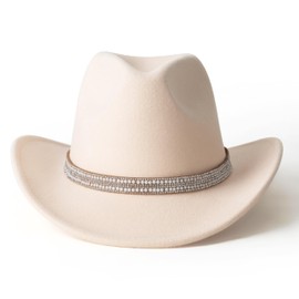 Lisianthus Cowboy Hats for Women - Wide Brim Felt Western Cowgirl hat with Rhinestone Band, Pearl-Beige