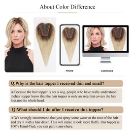 HAIRCUBE Ombre Light Blonde Hair Toppers for Women Remy Human Hair Pieces for Women with Thin Hair Loss Cover Brown Hair, 3.5 x 4 in Hand Tied with Swiss Lace Base 12 Inches