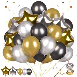 Amaz Gas 30pc colored latex balloons, 6pc aluminum foil balloons & 40m ribbons for decorating birthday party,baby shower, Graduation any party, balloons kit (Any Event)