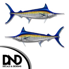 Blue Marlin - Fish Decal Fishing Tackle Box Bumper Sticker "5in SET" F-0050 D&