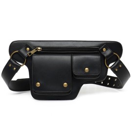 KPYWZER Leather Thigh Drop Leg Bag Retro Fanny Pack Utility Hip Belt Waist Bags Travel Outdoors Waist Pack Black