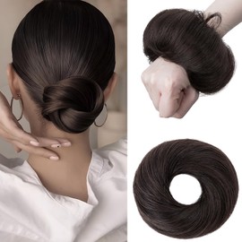 Elailite Hair Buns Scrunchy Updo Hair Piece Hair Extensions Donut Hair Chignons - 100% Real Remy Human VOLUMINOUS Straight Hair - #1B Natural Black