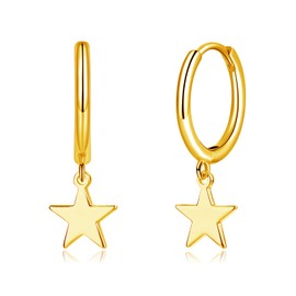 Deyanse Silver Hoop Earrings for Women, Minimalist Star Pendant Drop Earrings, 925 Sterling Silver Dangling Huggie Earrings, Sleeper Dangle Creole Earrings, Hypoallergenic Jewellery Gifts for Girls