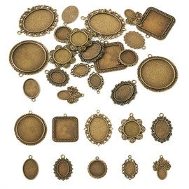 Craftdady 20 Pcs Alloy Pendant Cabochon Bezel Settings Tibetan Style Trays Pendant Blank Base Cabochon Setting for Jewelry Making DIY Earring Necklace