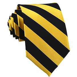 Secdtie Men's Large Striped Jacquard Woven Silk Tie Formal Business Necktie, Black Gold Yellow, One Size