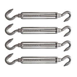 POFET 4pcs M8 Stainless Steel 304 Hook& Hook Turnbuckle Wire Rope, Strong Tension Hardware Kit for Wire Rope Tension Heavy Duty