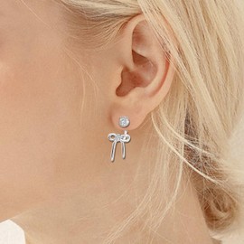 Sterling Silver Bow Stud Earrings with Round Cubic Zirconia for Women Trendy Hypoallergenic Gorgeous Earrings for Women Fashion Jewelry Gifts, Sterling Silver, Cubic Zirconia