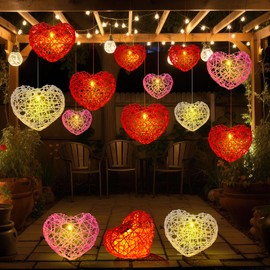 Glooglitter 5 Pack Valentine Solar Lights Outdoor 8 Inch Waterproof Heart Light Heart Rattan Balls Valentine‘s Day Decorations for Outdoor Garden Yard Valentine‘s Day Interior Decoration (Multicolor)