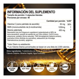 Gwynne Nmn Resveratrol 10 En 1 Complejo 1200mg Suplemento Con Resveratrol,coq10 Y Glutatión,aumentar La Energía Celular, Apoyar La Salud Cerebral Y El Anti-envejecimiento,120 Cápsulas