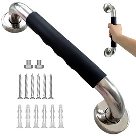 Grab Bars for Shower, 12 Inch Shower Handle for Bathtubs and Showers,Safety Anti Slip Handicap Grab Bars for Elderly Senior Assist Handles for Bathroom, Toilet, Stairways (1, silver+black)