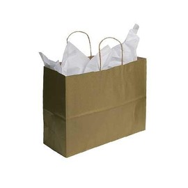 SSWBasics Large Metallic Gold Paper Shopping Bags - 16”L x 6”D x 12 ½”H - Case of 100