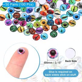 PATIKIL 8mm Dragon Eyes, 100 Pcs Round Glass Eyes Animals Crochet Eyes for Clay Doll Making Craft DIY Findings Jewelry Making, Mix Color