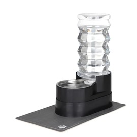 RIZZARI Automatic Pet Waterer, Base Raised Cat Water Dispenser, Gravity Stainless Steel Dog Water Feeder with Waterproof Pad (Black, 8L)