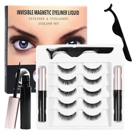 Pestañas Postizas Magnéticas, 5 Pares Naturales 3D Incluye 2 Delineadores Magnéticos Kit Completo Reutilizable e Impermeable, Sin Pegamento