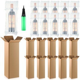 Tenceur 10 Sets Wine Shipping Box,Wine Bottle Travel Protector Bags,Inflatable Wine Bags for Travel Air Column Wine Shipping Sleeves and Corrugated Wine Box Reusable Pump for Wine Transportation