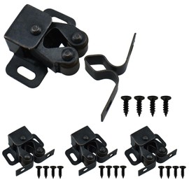 UBANU 8Pcs Cabinet Latches, Zinc Aolly Double Roller Catch Hardware with Mounting Screws for Cabinet Cupboard Closet (Black)