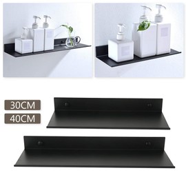 RofHaus Floating Wall Shelf Bathroom Rectangle Aluminum Matt Wall Shelf Heavy Duty Ultra Thin Elegant Cosmetic Storage Shelf Black (30cm)